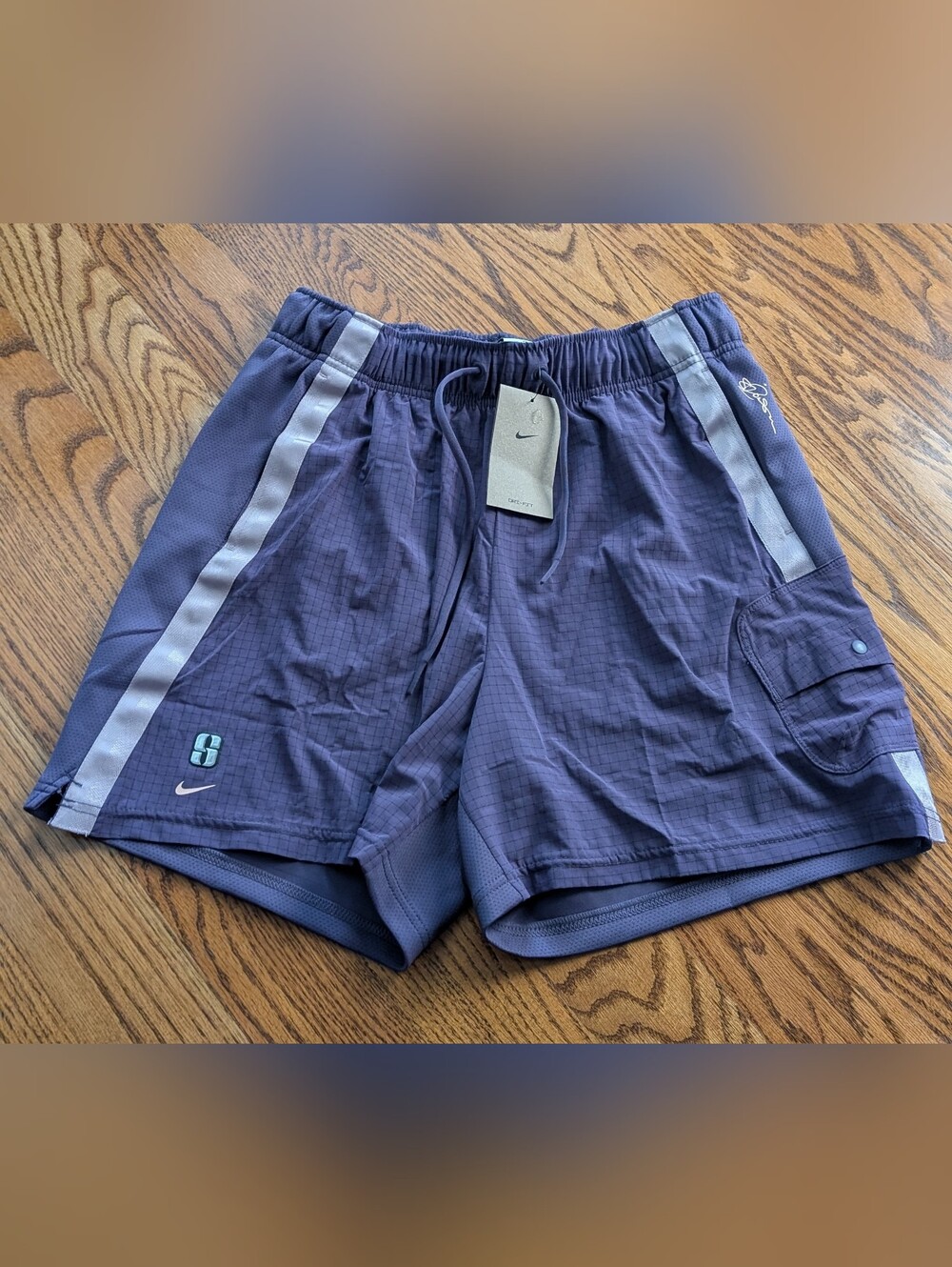 New! Nike Women's Deep Purple Athletic Shorts with Silver Stripe